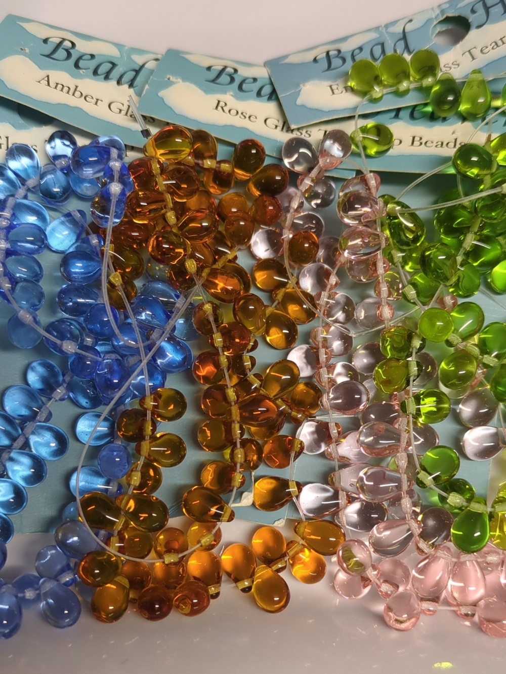 🏵️B31 Bead Heaven Czech Clear Glass Teardrop Beads -Pink, Green, Blue & Amber